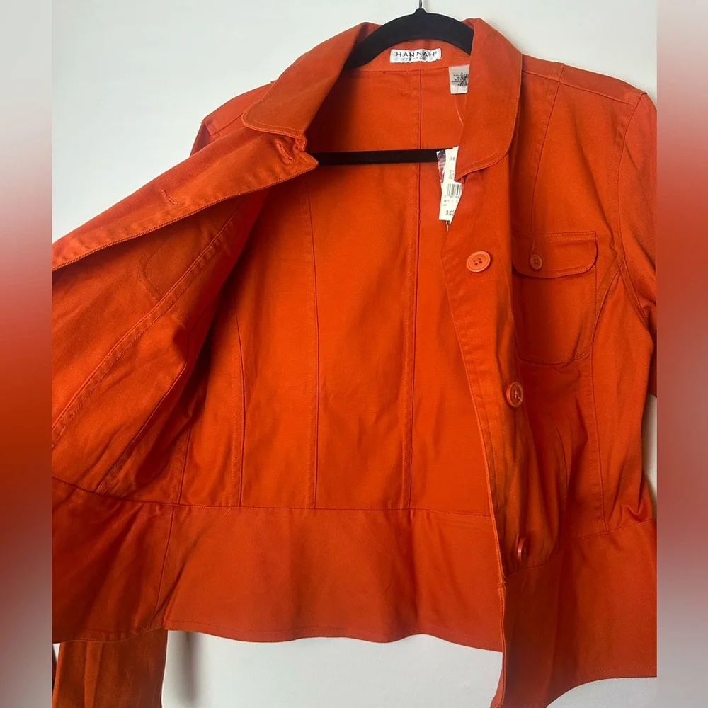 ❗️ Orange Button up business casual cotton jacket size large Hannah Stretch - Picture 5 of 9